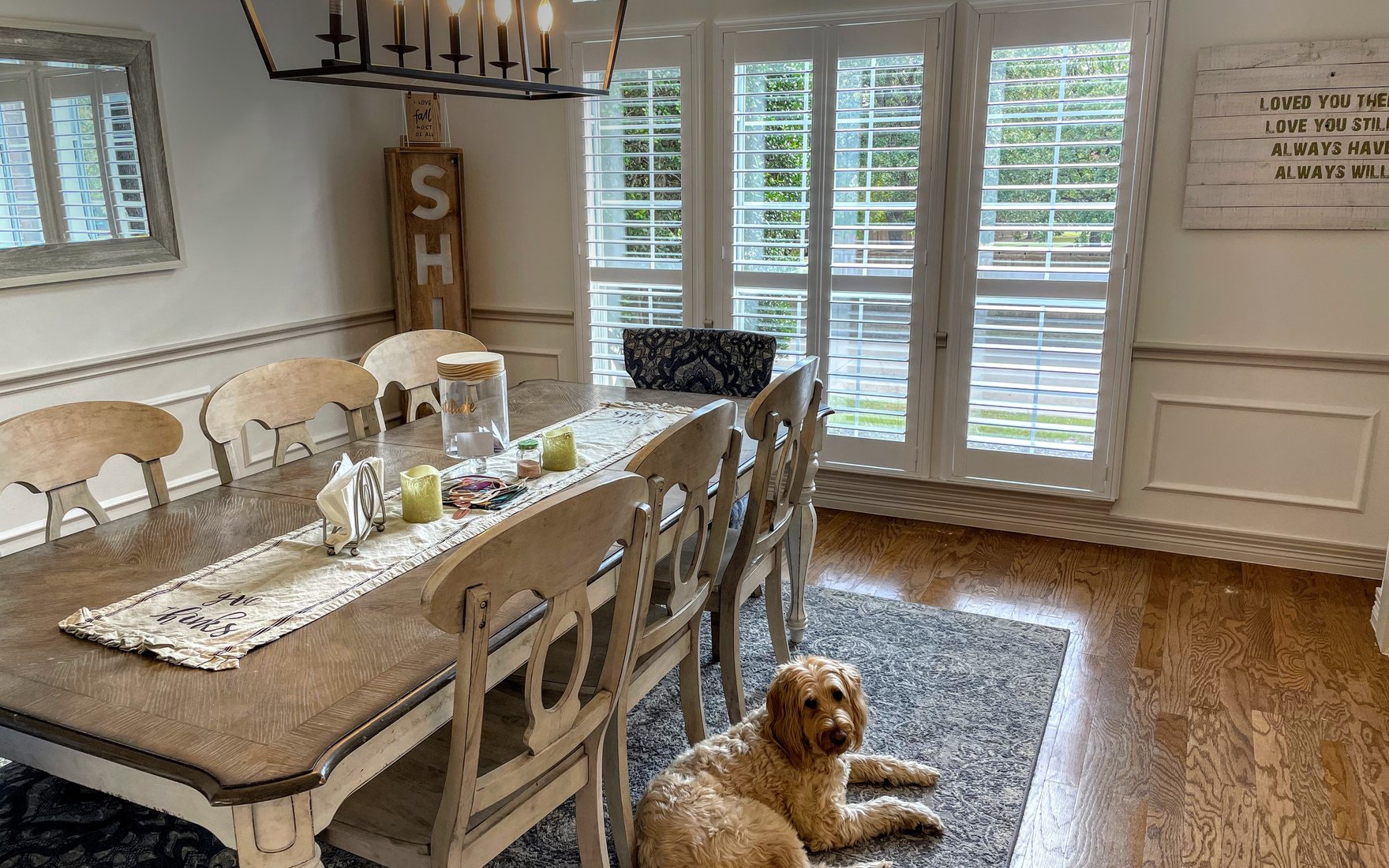 Custom plantation shutters across the windows of a North Georgia home by Love Is Blinds